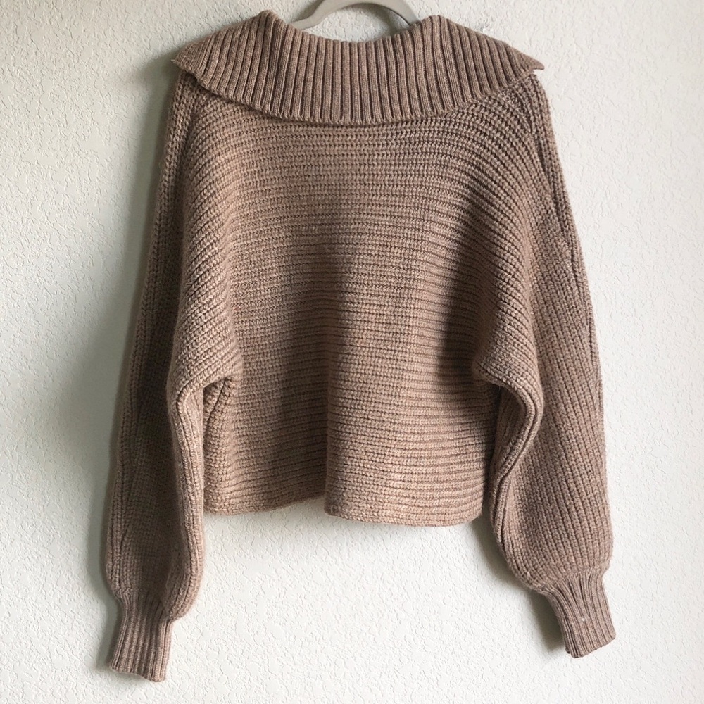 NWT House Of Harlow Oversized Collared Sweater Brown Slouchy Layering - Picture 5 of 13